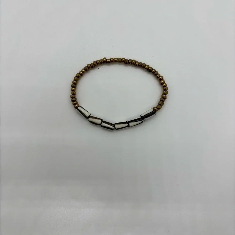 NEW Kenyan Bracelet – Gold Tone Beaded Fair Trade – Stretch
